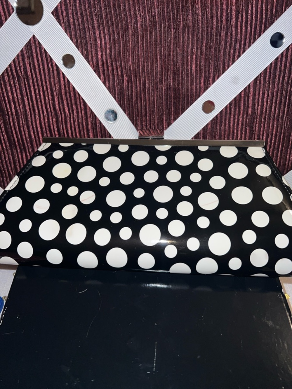 NewmanMarcus Black and White Polka Dot Clutch Bag